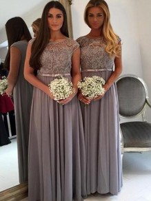 Long Grey Lace and Chiffon Floor Length Bridesmaid Dresses 902439 Long Grey Lace and Chiffon Floor Length Bridesmaid Dresses 902439