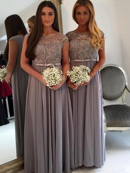 Long Grey Lace and Chiffon Floor Length Bridesmaid Dresses 902439 Long Grey Lace and Chiffon Floor Length Bridesmaid Dresses 902439