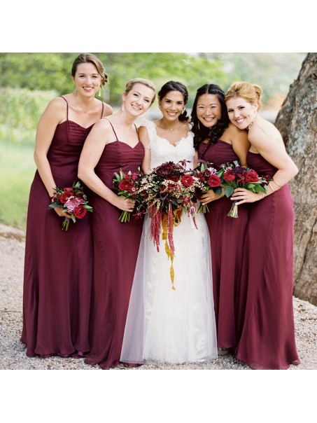 Long Spaghetti Straps Chiffon Bridesmaid Dresses 902440
