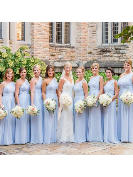 Long Blue One Shoulder Chiffon Bridesmaid Dresses 902442 Long Blue One Shoulder Chiffon Bridesmaid Dresses 902442