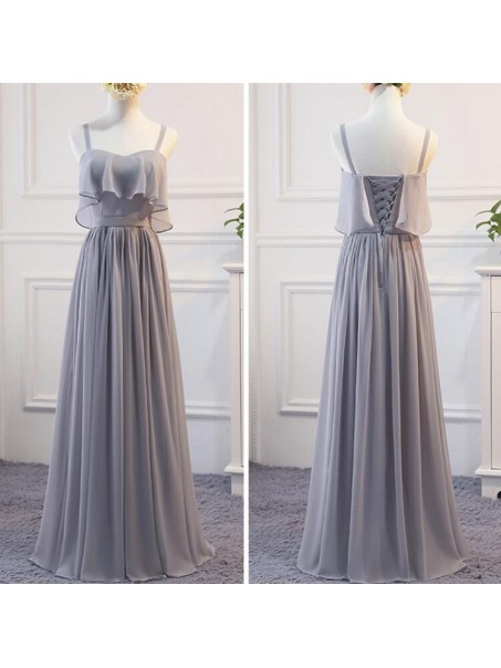 Long Grey Chiffon Bridesmaid Dresses 902445