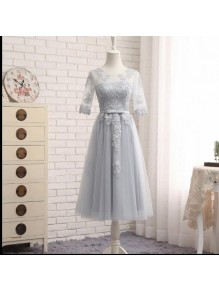 Short Lace and Tulle Bridesmaid Dresses with Sleeves 902446 Short Lace and Tulle Bridesmaid Dresses with Sleeves 902446