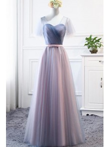 Long Tulle Floor Length Bridesmaid Dresses with Sleeves 902447