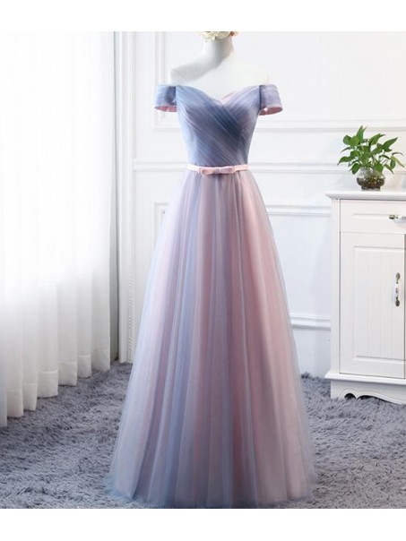 Long Tulle Floor Length Bridesmaid Dresses with Sleeves 902448