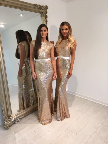 Long Mermaid Gold Sequin Bridesmaid Dresses 902458