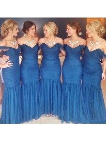 Long Royal Blue Mermaid Tulle Bridesmaid Dresses 902462