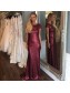 Long Grape Purple Sequin Bridesmaid Dresses with Cap Sleeves 902463