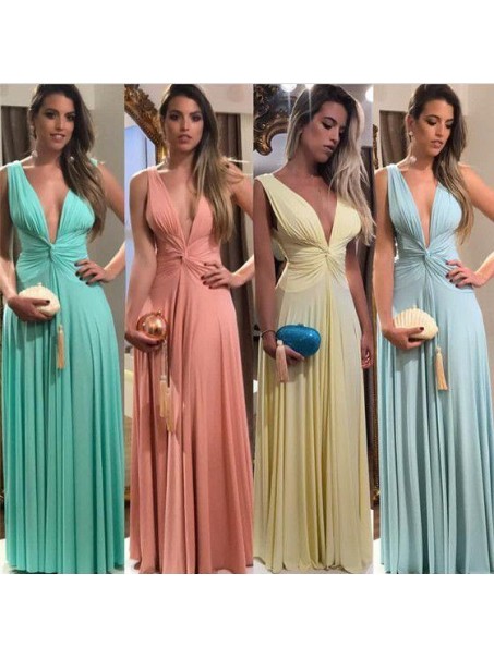 Long Chiffon Deep V Neck Bridesmaid Dresses 902466