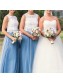 Long Blue Tulle White Lace Bridesmaid Dresses 902469 Long Blue Tulle White Lace Bridesmaid Dresses 902469