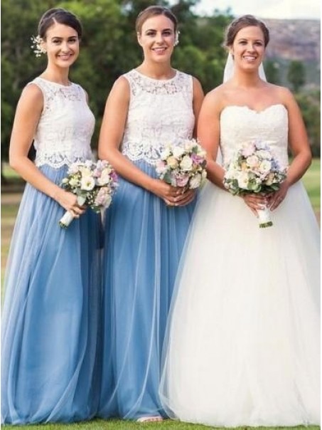 Long Blue Tulle White Lace Bridesmaid Dresses 902469 Long Blue Tulle White Lace Bridesmaid Dresses 902469