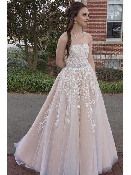 A-Line Strapless Lace Wedding Dresses Bridal Gowns 903001