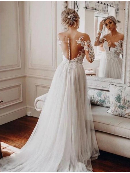 Elegant Lace Wedding Dresses Bridal Gowns with Long Sleeves 903002 Elegant Lace Wedding Dresses Bridal Gowns with Long Sleeves 903002