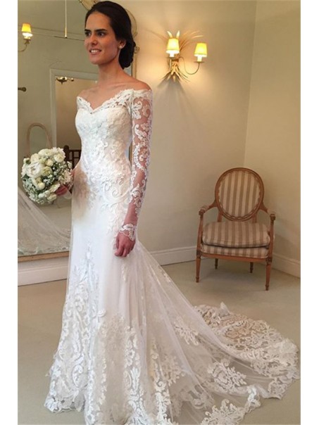 Elegant Off the Shoulder Long Sleeves Wedding Dresses Bridal Gowns 903009 Elegant Off the Shoulder Long Sleeves Wedding Dresses Bridal Gowns 903009
