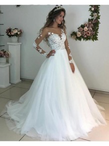 A-Line Lace Long Sleeves Wedding Dresses Bridal Gowns 903010 A-Line Lace Long Sleeves Wedding Dresses Bridal Gowns 903010