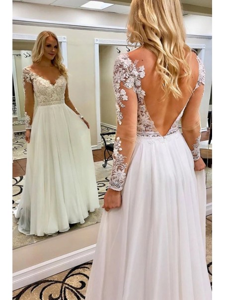 A-Line Chiffon and Lace Wedding Dresses Bridal Gowns 903015