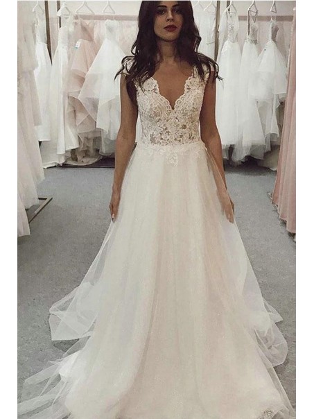 Lace and Tulle Long Wedding Dresses Bridal Gowns 903016
