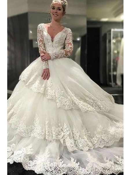 Elegant Long Sleeves Lace Wedding Dresses Bridal Gowns 903018