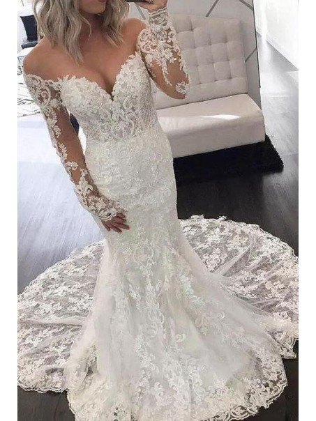 Mermaid Lace Long Sleeves Wedding Dresses Bridal Gowns 903024 Mermaid Lace Long Sleeves Wedding Dresses Bridal Gowns 903024