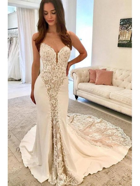 Long Lace Mermaid Sweetheart Wedding Dresses Bridal Gowns 903025