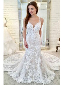 Elegant Long Mermaid Lace Wedding Dresses Bridal Gowns 903028
