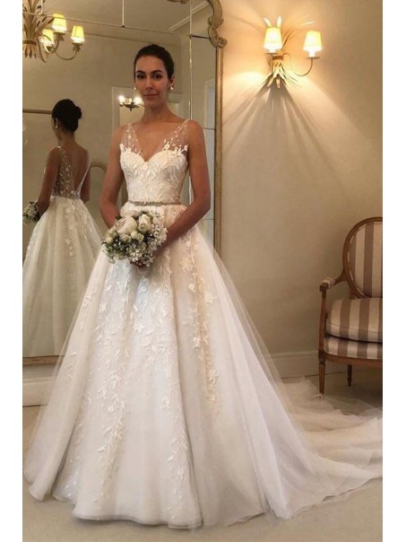 Elegant A-Line Lace Long Wedding Dresses Bridal Gowns 903029 Elegant A-Line Lace Long Wedding Dresses Bridal Gowns 903029