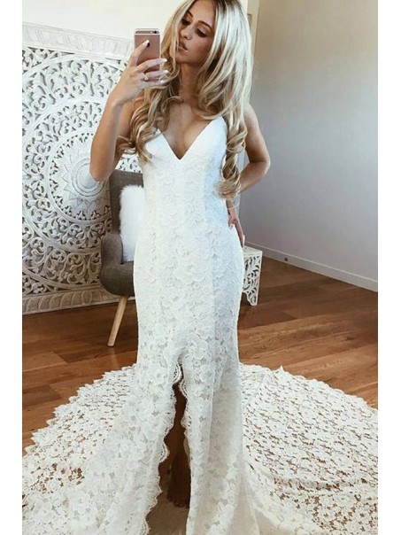 Mermaid Spaghetti Straps Lace Wedding Dresses Bridal Gowns 903034
