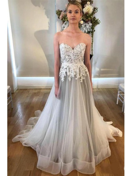 A-Line Sweetheart Lace and Tulle Wedding Dresses Bridal Gowns 903036