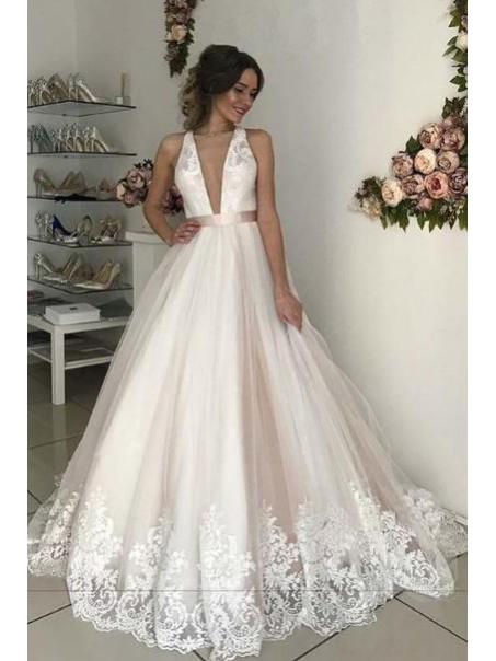 A-Line Lace V Neck Wedding Dresses Bridal Gowns 903038 A-Line Lace V Neck Wedding Dresses Bridal Gowns 903038