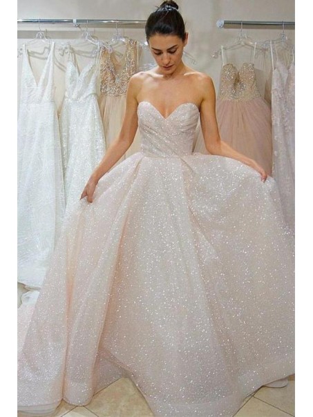 A-Line Sweetheart Sparkle Long Wedding Dresses Bridal Gowns 903044