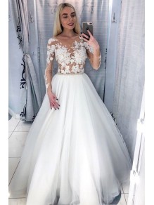 A-Line Lace and Tulle Wedding Dresses Bridal Gowns with Long Sleeves 903055 A-Line Lace and Tulle Wedding Dresses Bridal Gowns with Long Sleeves 903055