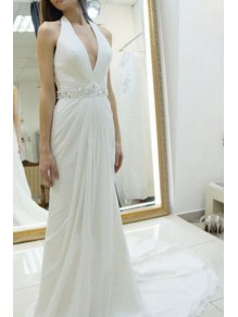 Long Halter Beaded V Neck Chiffon Wedding Dresses Bridal Gowns 903059 Long Halter Beaded V Neck Chiffon Wedding Dresses Bridal Gowns 903059
