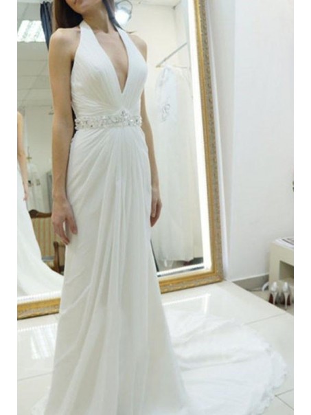 Long Halter Beaded V Neck Chiffon Wedding Dresses Bridal Gowns 903059 Long Halter Beaded V Neck Chiffon Wedding Dresses Bridal Gowns 903059