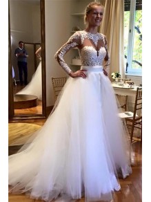 A-Line Lace and Tulle Wedding Dresses Bridal Gowns with Long Sleeves 903064 A-Line Lace and Tulle Wedding Dresses Bridal Gowns with Long Sleeves 903064
