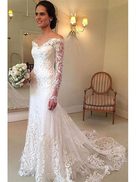 Elegant Mermaid Lace Wedding Dresses Bridal Gowns with Long Sleeves 903070