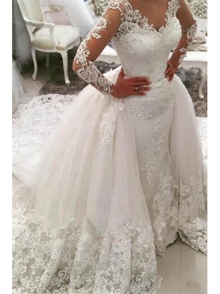 Mermaid Lace Wedding Dresses Bridal Gowns with Long Sleeves 903082