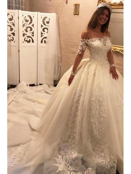 Elegant Lace Long Wedding Dresses Bridal Gowns with Long Sleeves 903083