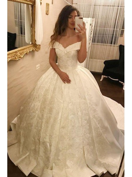 Elegant Lace and Satin Ball Gown Wedding Dresses Bridal Gowns 903088