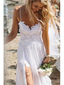 Long Chiffon and Lace Spaghetti Straps Wedding Dresses Bridal Gowns 903096 Long Chiffon and Lace Spaghetti Straps Wedding Dresses Bridal Gowns 903096