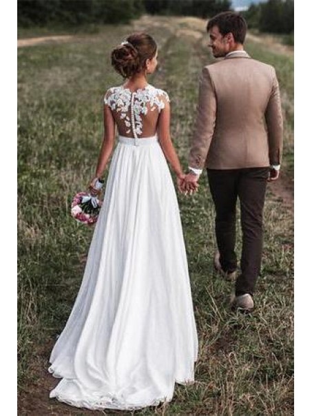A-Line Chiffon and Lace Wedding Dresses Bridal Gowns 903101