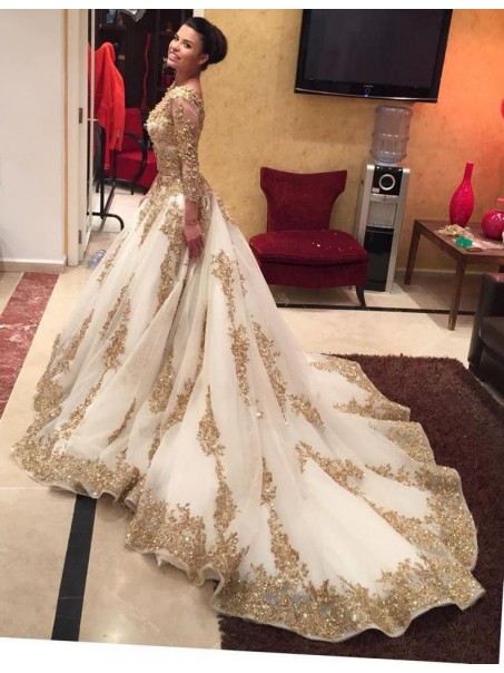 A-Line Lace Long Sleeves Wedding Dresses Bridal Gowns 903103