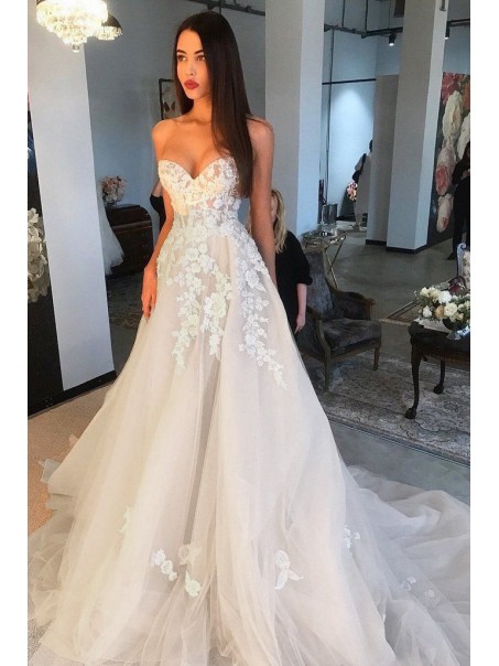 A-Line Sweetheart Lace and Tulle Wedding Dresses Bridal Gowns 903106 A-Line Sweetheart Lace and Tulle Wedding Dresses Bridal Gowns 903106