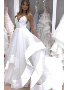 Long White Satin and Tulle Wedding Dresses Bridal Gowns 903107