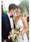 A-Line Long White V Neck Wedding Dresses Bridal Gowns 903108