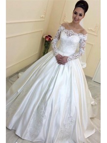Elegant Satin and Lace Long Sleeves Wedding Dresses Bridal Gowns 903112 Elegant Satin and Lace Long Sleeves Wedding Dresses Bridal Gowns 903112