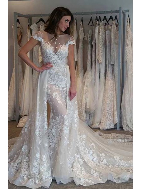 Long Mermaid Cap Sleeves Lace Wedding Dresses Bridal Gowns 903119 Long Mermaid Cap Sleeves Lace Wedding Dresses Bridal Gowns 903119