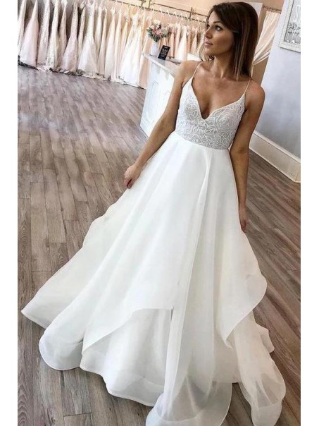 A-Line V Neck Long Wedding Dresses Bridal Gowns 903121