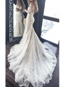 Mermaid Lace Long Sleeves Wedding Dresses Bridal Gowns 903126