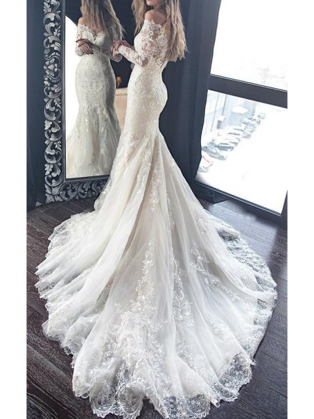 Mermaid Lace Long Sleeves Wedding Dresses Bridal Gowns 903126