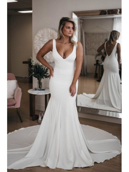 Long White Mermaid V Neck Wedding Dresses Bridal Gowns 903127 Long White Mermaid V Neck Wedding Dresses Bridal Gowns 903127