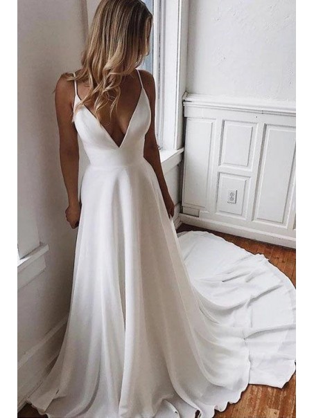 A-Line V Neck Long Wedding Dresses Bridal Gowns 903130